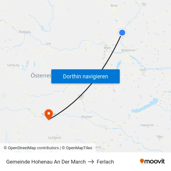 Gemeinde Hohenau An Der March to Ferlach map