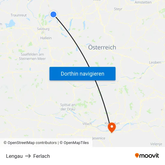 Lengau to Ferlach map