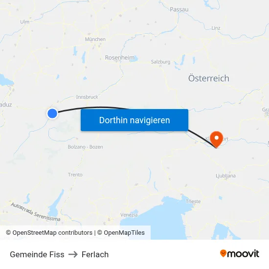 Gemeinde Fiss to Ferlach map