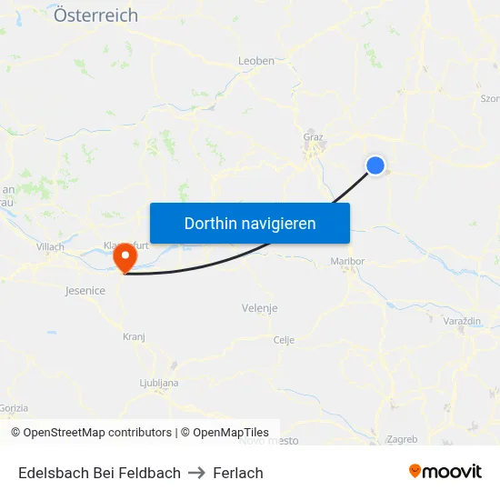 Edelsbach Bei Feldbach to Ferlach map