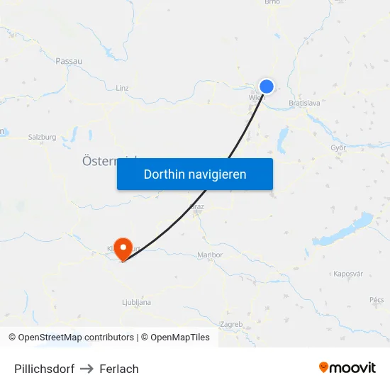Pillichsdorf to Ferlach map