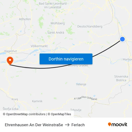 Ehrenhausen An Der Weinstraße to Ferlach map