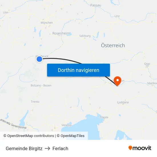 Gemeinde Birgitz to Ferlach map