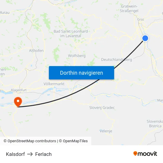 Kalsdorf to Ferlach map