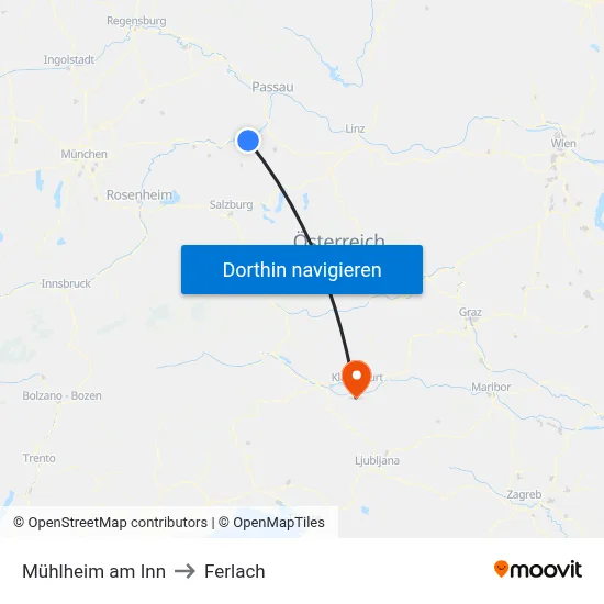 Mühlheim am Inn to Ferlach map