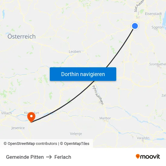 Gemeinde Pitten to Ferlach map