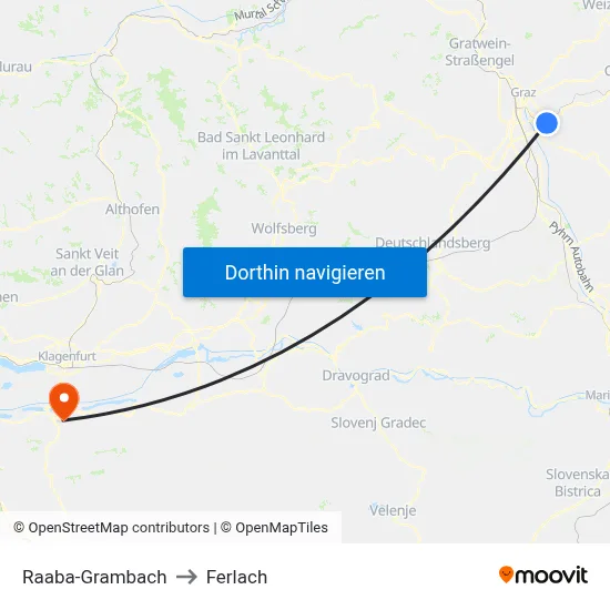 Raaba-Grambach to Ferlach map