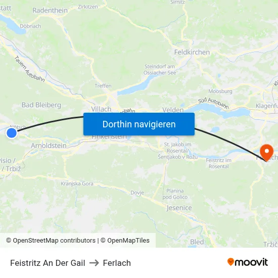 Feistritz An Der Gail to Ferlach map