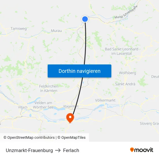 Unzmarkt-Frauenburg to Ferlach map