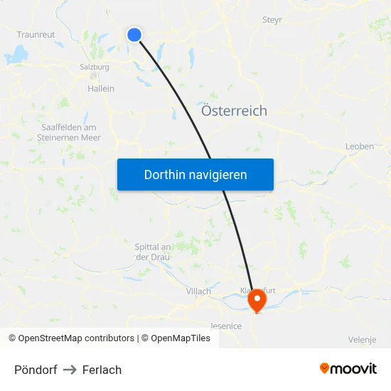 Pöndorf to Ferlach map