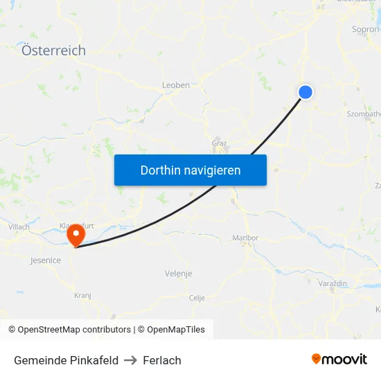 Gemeinde Pinkafeld to Ferlach map