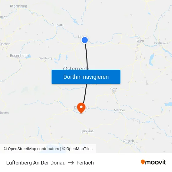 Luftenberg An Der Donau to Ferlach map