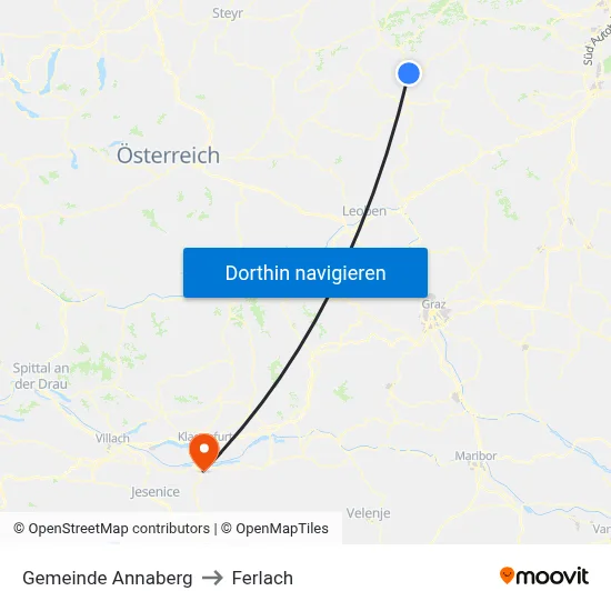 Gemeinde Annaberg to Ferlach map