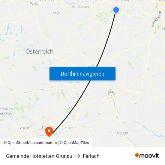 Gemeinde Hofstetten-Grünau to Ferlach map