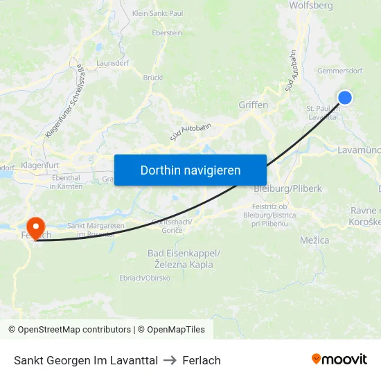 Sankt Georgen Im Lavanttal to Ferlach map