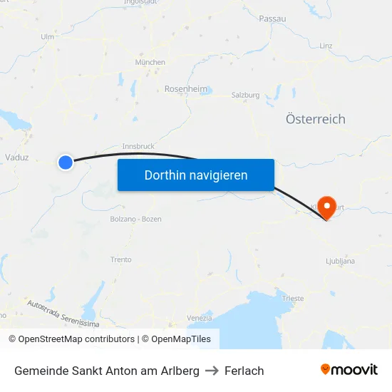 Gemeinde Sankt Anton am Arlberg to Ferlach map