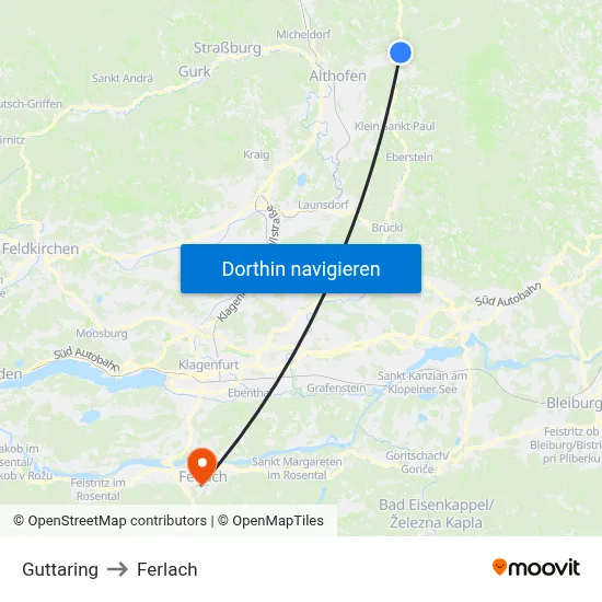 Guttaring to Ferlach map