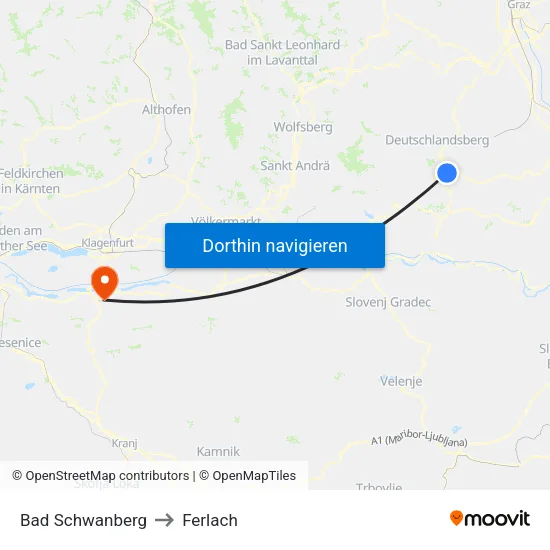 Bad Schwanberg to Ferlach map