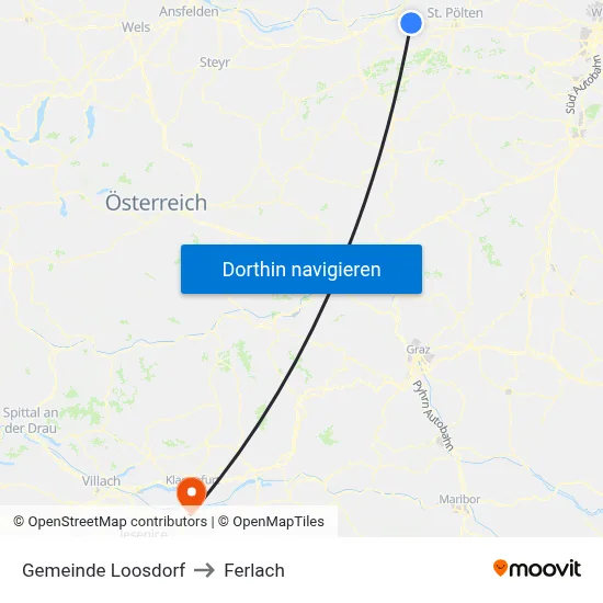 Gemeinde Loosdorf to Ferlach map