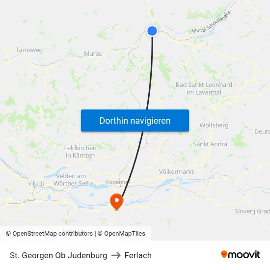 St. Georgen Ob Judenburg to Ferlach map