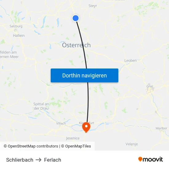 Schlierbach to Ferlach map