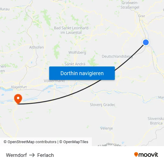 Werndorf to Ferlach map