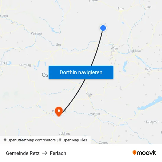 Gemeinde Retz to Ferlach map