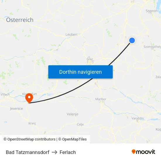 Bad Tatzmannsdorf to Ferlach map