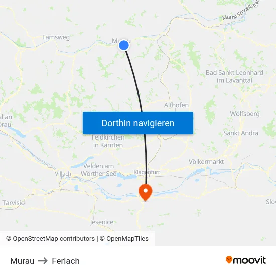 Murau to Ferlach map