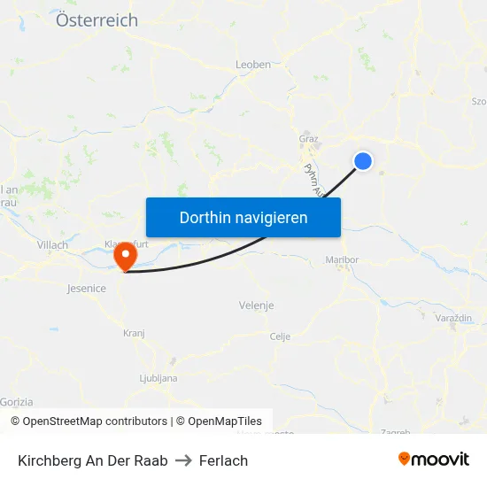 Kirchberg An Der Raab to Ferlach map