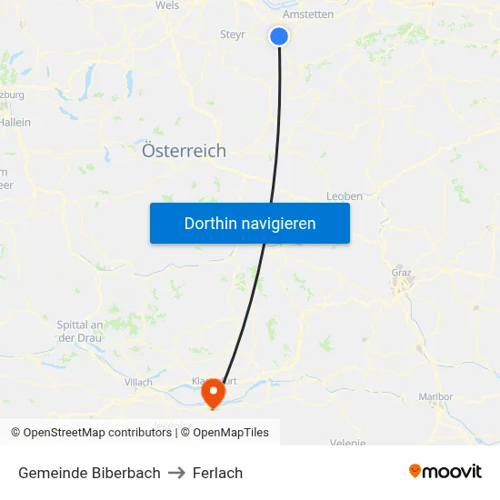 Gemeinde Biberbach to Ferlach map