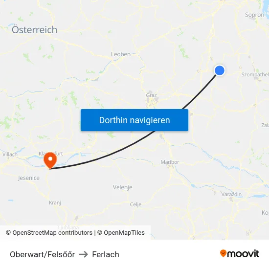 Oberwart/Felsőőr to Ferlach map