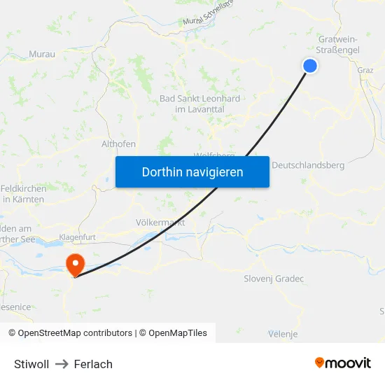 Stiwoll to Ferlach map