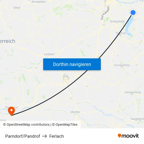 Parndorf/Pandrof to Ferlach map