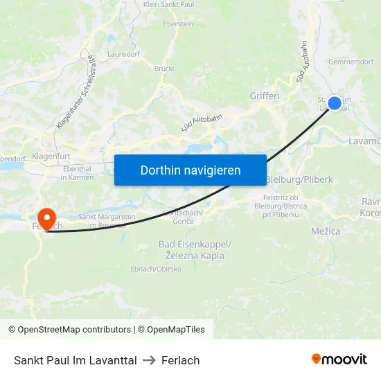 Sankt Paul Im Lavanttal to Ferlach map