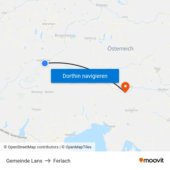 Gemeinde Lans to Ferlach map