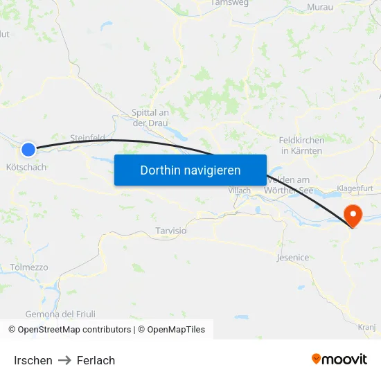 Irschen to Ferlach map
