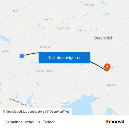 Gemeinde Ischgl to Ferlach map