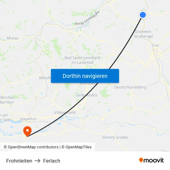 Frohnleiten to Ferlach map
