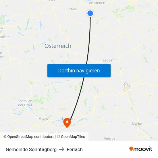 Gemeinde Sonntagberg to Ferlach map