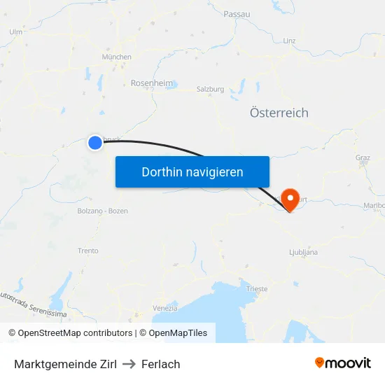 Marktgemeinde Zirl to Ferlach map