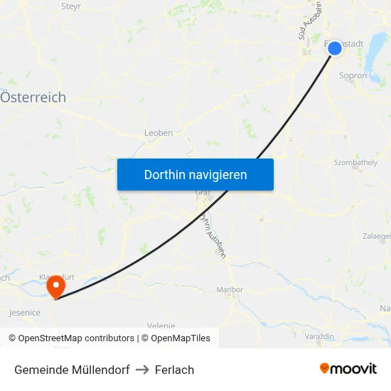 Gemeinde Müllendorf to Ferlach map