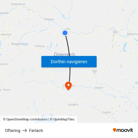 Oftering to Ferlach map