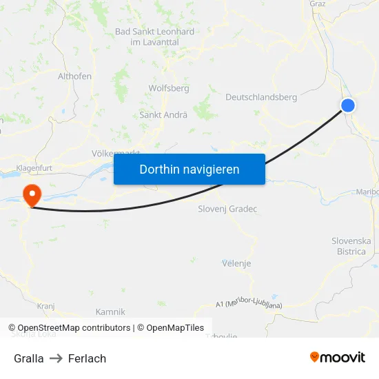 Gralla to Ferlach map