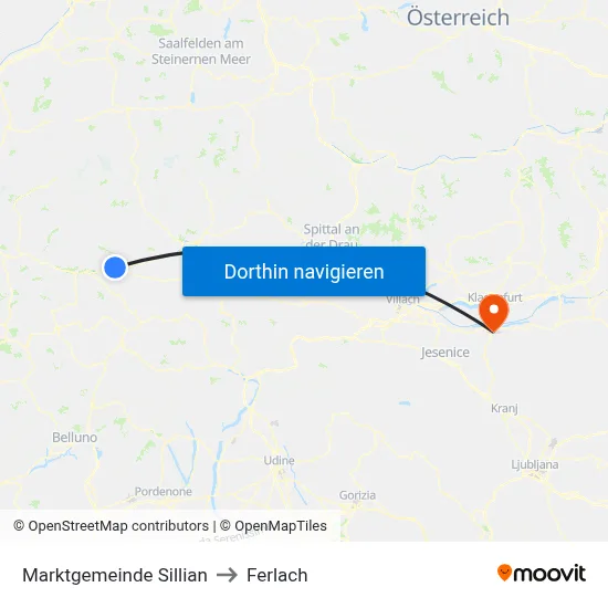 Marktgemeinde Sillian to Ferlach map