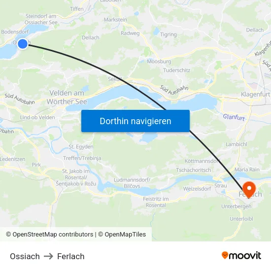 Ossiach to Ferlach map