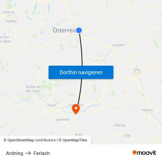 Ardning to Ferlach map