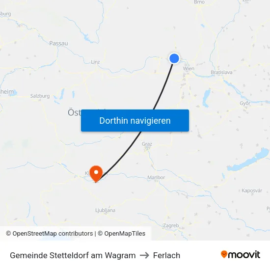 Gemeinde Stetteldorf am Wagram to Ferlach map