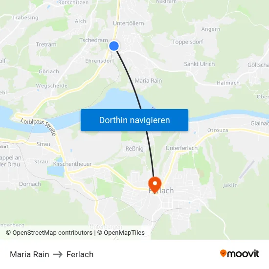 Maria Rain to Ferlach map