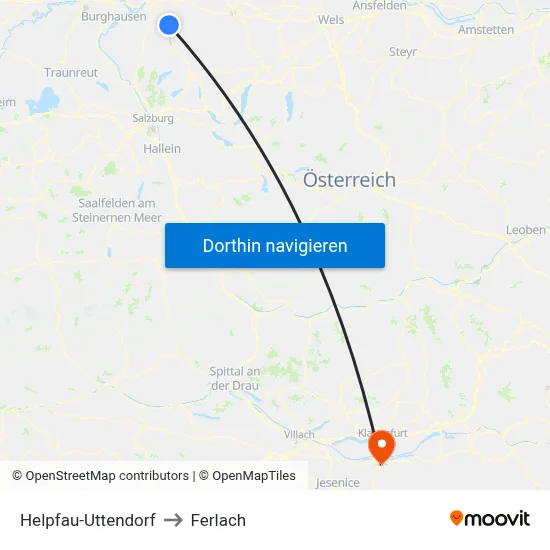 Helpfau-Uttendorf to Ferlach map